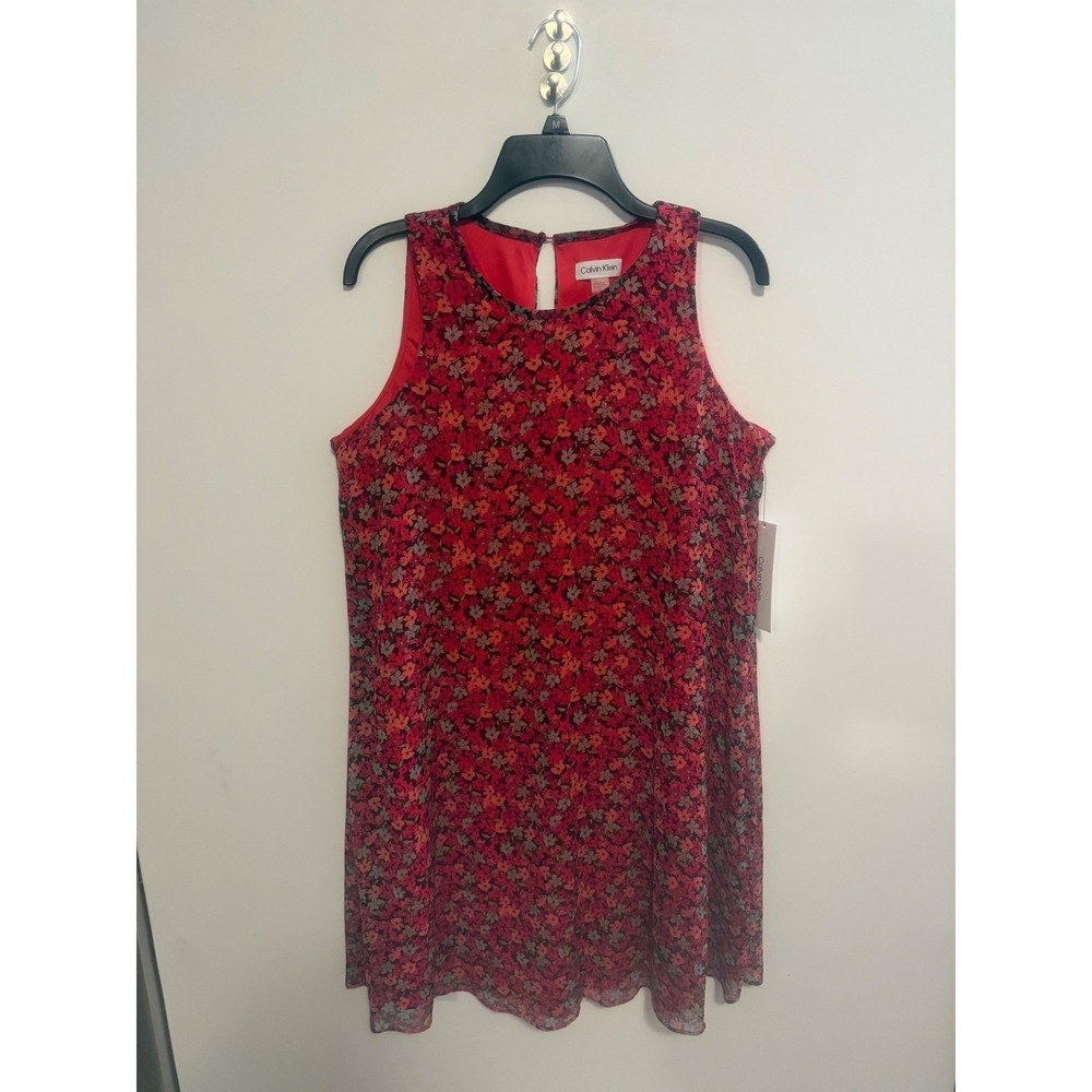 Calvin Klein Red Floral Sleeveless Shift Dress Size 12 NWT‎